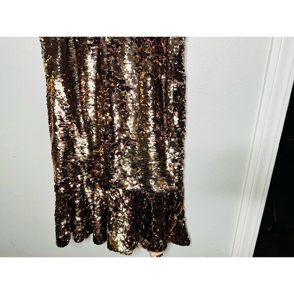 SALONI Aidan Bronze Copper Sequin Mesh Sleeveless V-Neck Sheath Dress Size US 6 - Picture 12 of 16